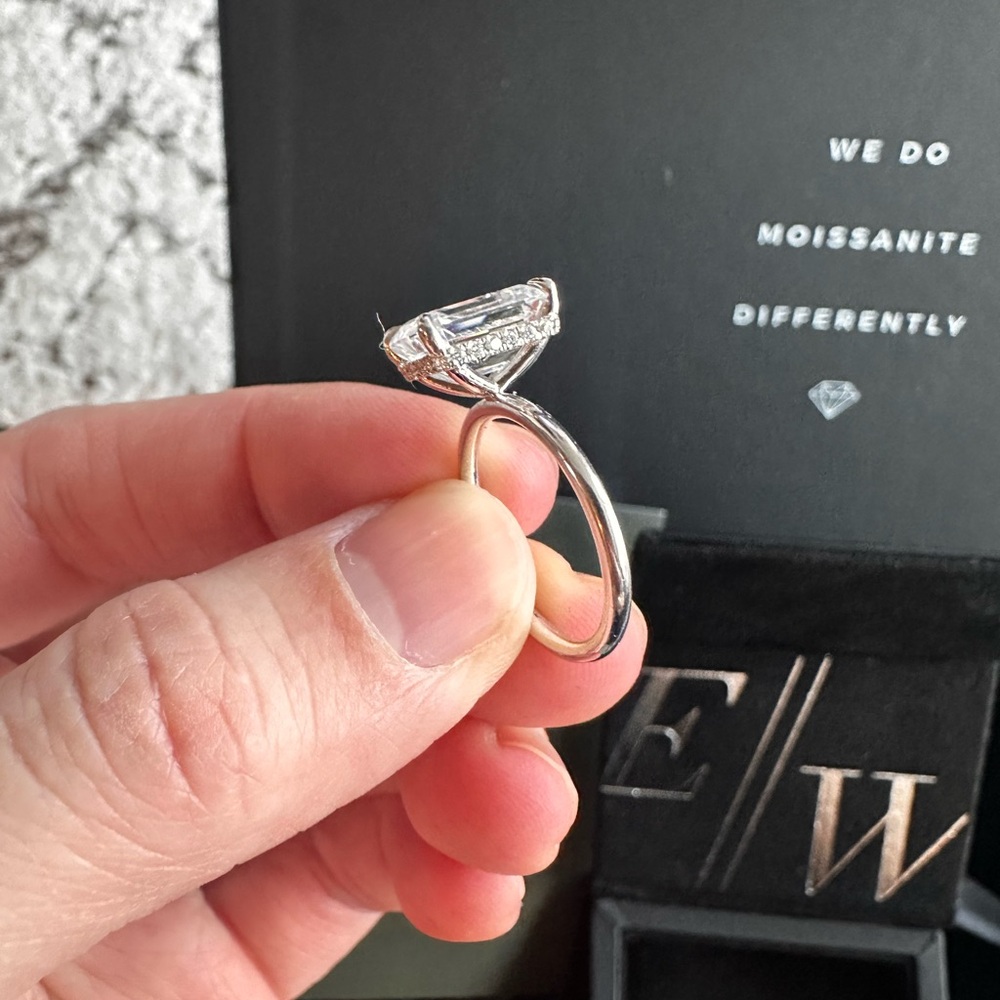 East West Gem Co. Emerald Cut Moissanite Ring with Hidden Halo 4.5 - Picture 3 of 3
